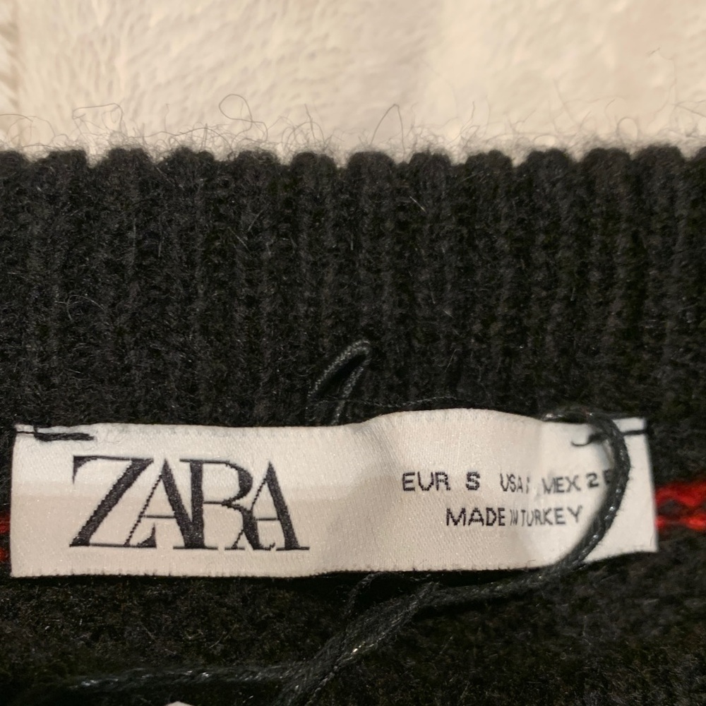Zara Red/Black Striped Mohair Knit Sweater Detachable Tulle Collar NWT S - Picture 8 of 15